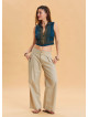 Pleated Bias Cut Buttoned Cream Bohemian Trousers 4465